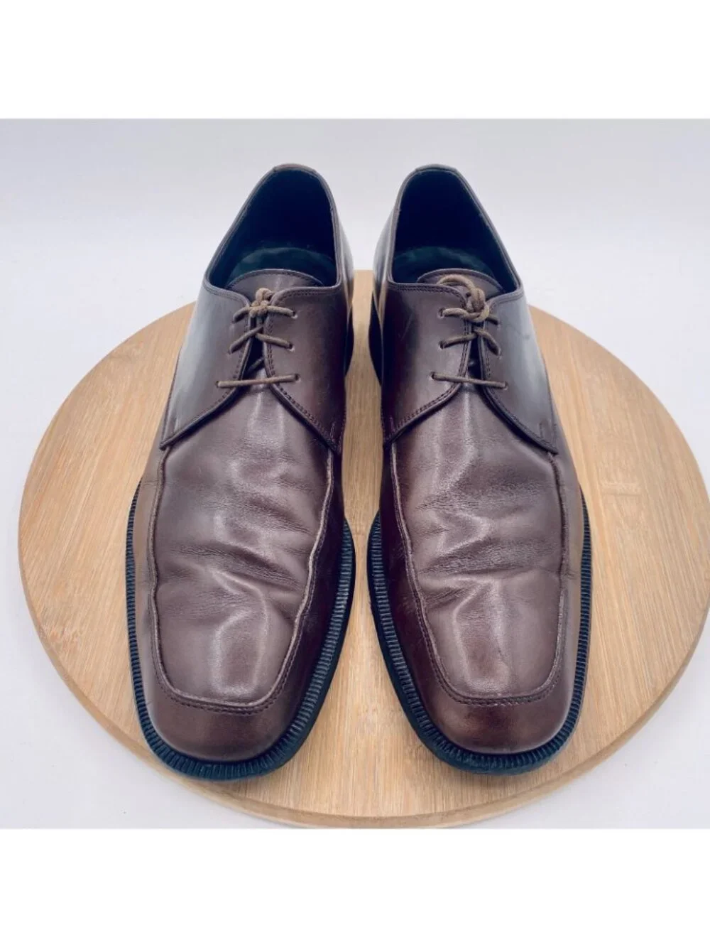 Ermenegildo Zegna Shoes Mens 9 Brown Leather Lace Up Plain Toe Oxfords Italy